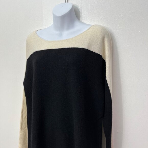 Color Block Lord & Taylor Cashmere Sweater Size‎ L/G Black & Cream Long Sleeve - Picture 2 of 7